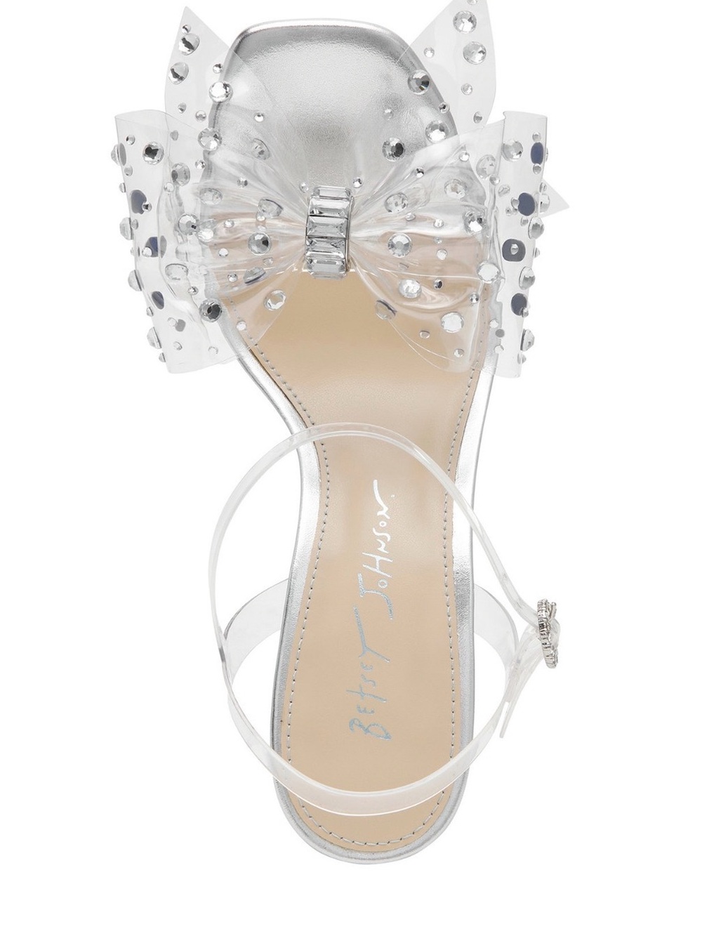 NIB Betsey Johnson Pratt Clear Crystal Bow Block Heel Sandal - Silver/Clear - Picture 4 of 10
